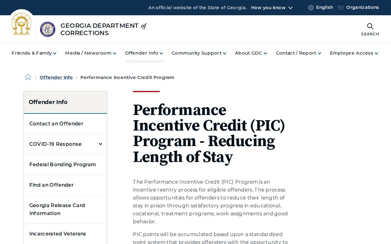 Georgia Department of Corrections Performance Incentive Credit release-date background