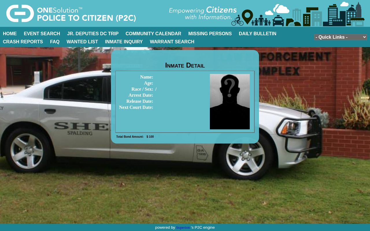 Spalding County released inmate mugshot and release detail template